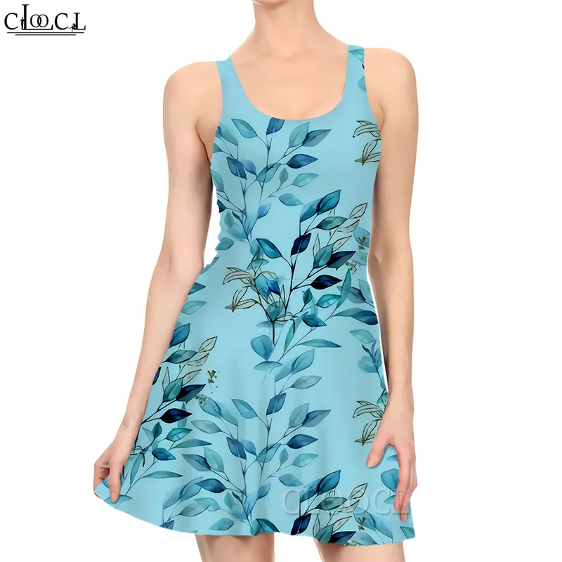 Mini robe à motif de feuilles pour femmes, imprimée en 3D, à la mode, sans manches, marron, Style de plage, 220616