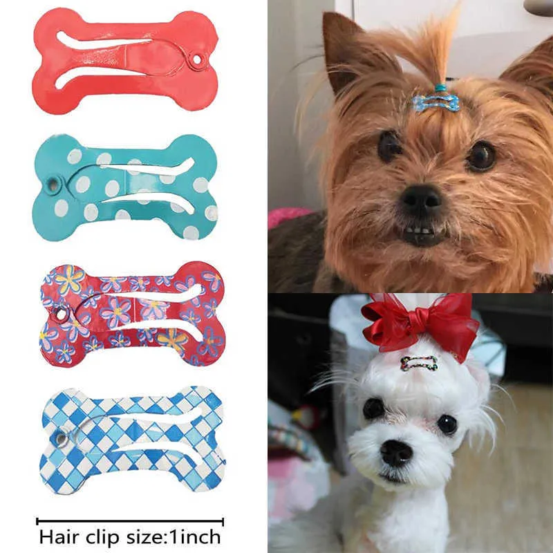 Mini 100 pièces épingle à cheveux pour animaux de compagnie chiot chien os pinces à cheveux cheveux pour animaux de compagnie toilettage Clips chien cheveux accessoires couleur aléatoire