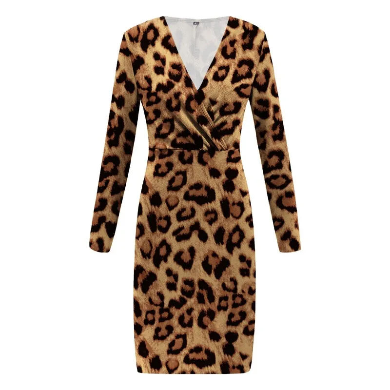Осенняя зимняя женщина сексуальное платье леопардовое припечаток