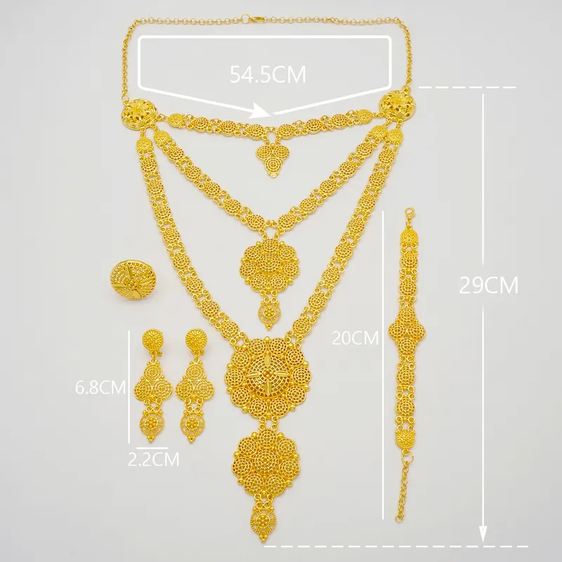 Dubai Conjuntos de joias Colar de ouro Conjunto de brincos para mulheres Africano França Festa de casamento 24K Jóias Etiópia Presentes de noiva 220715