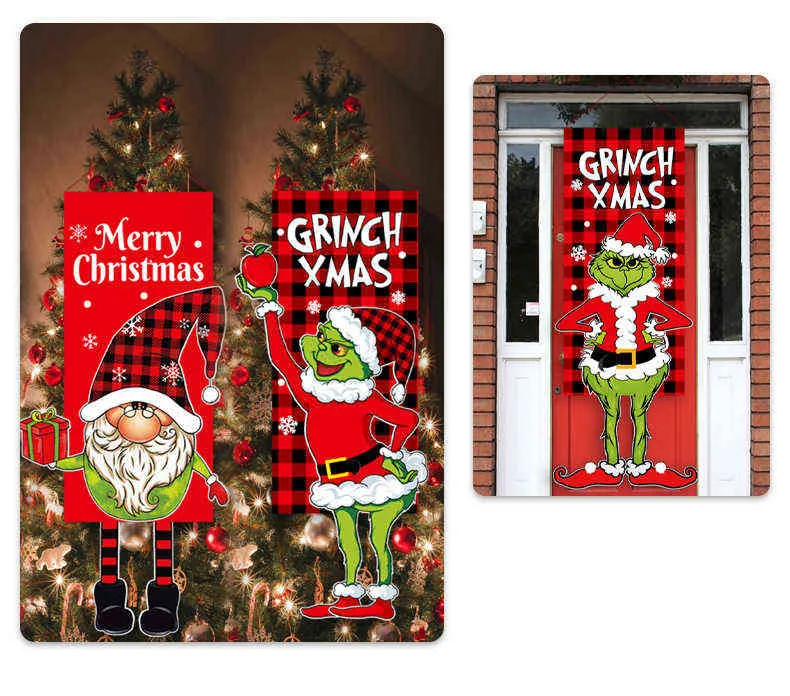 クリスマスペンダントグリンチハンギングフラグフェイスレスゴンメドールショッピングモールフレンチウィンドウハンギングフラググリンチクリスマス装飾T220804