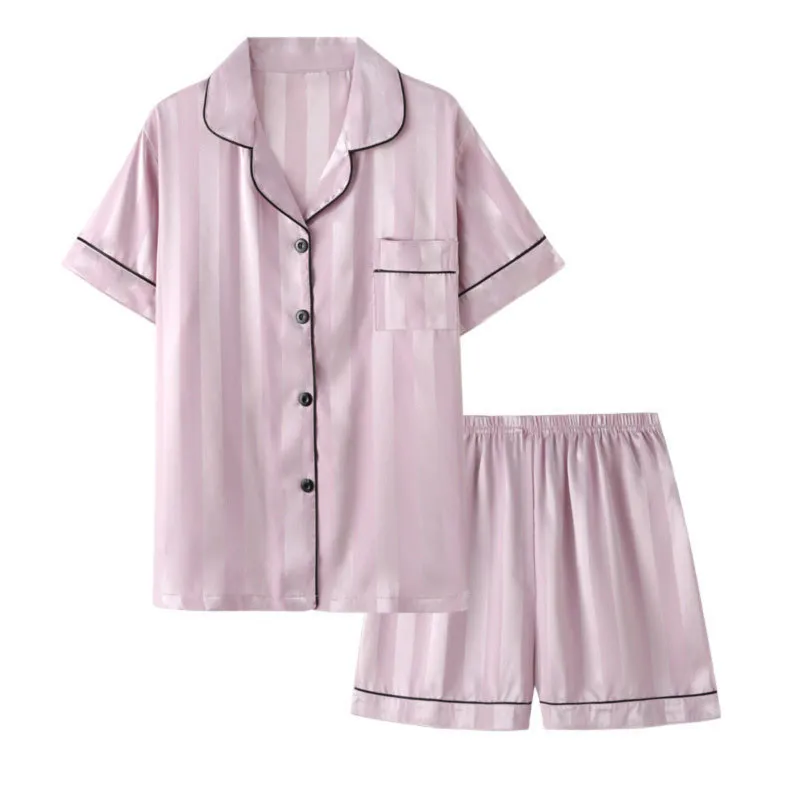 Женская шелковая атласная пижама с коротким рукавом из двух частей пижамы пижамы домашняя одежда на пуговицах 220712