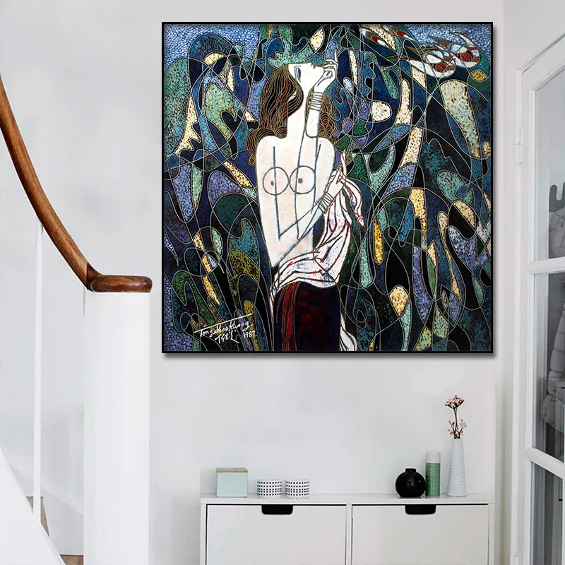 Abstract Thinking Naked Lady Portrait Canvas Posters Wall Art Print Modern Painting Bedroom Living Room Decoration Picture (4)