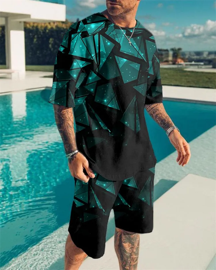 Sets para hombre Ropa de moda de verano en 3D de chándal para hombres pantalones cortos de camiseta de 2 piezas