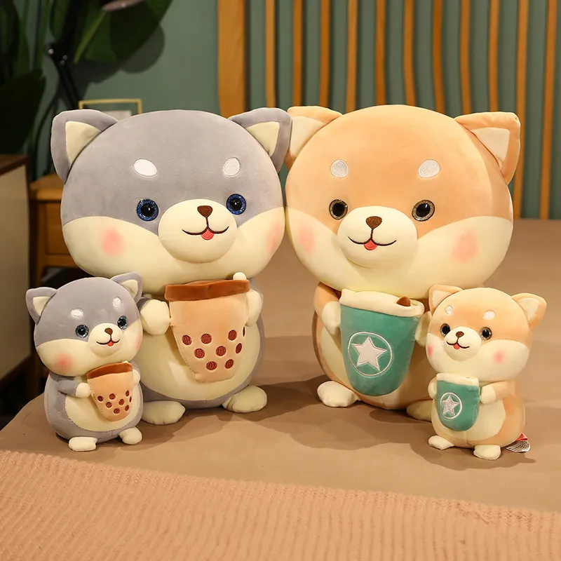 20/35/45 centimetri Kawaii Shiba Inu Cane In Possesso di Bolla Tazza di Tè Giocattoli di Peluche Farcito Animale Morbido Cuscino Bambole ragazze Regali Di Compleanno 220610