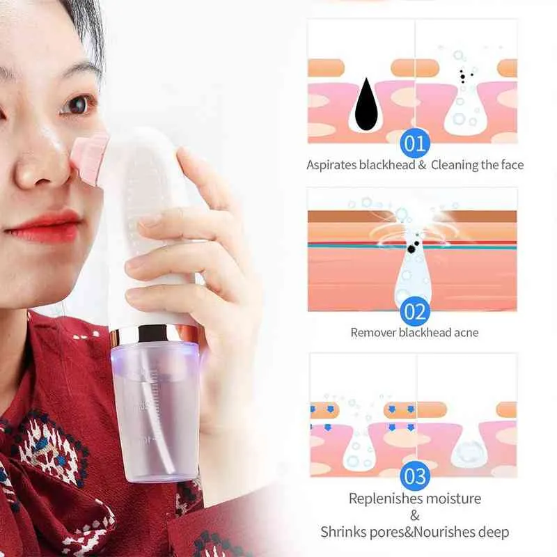 Bubble Bashhead Remover Cykl wodny Deep Pore Cleaning Urządzenie tlenowe na twarz nos nosek czyszczenie miękkie silikonowe końcówki 220514