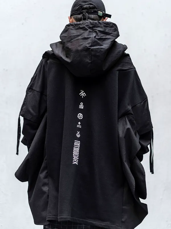Techwear Hoodie Erkekler Siyah Gotik Cosplay Japon Sokak Giyim 220402