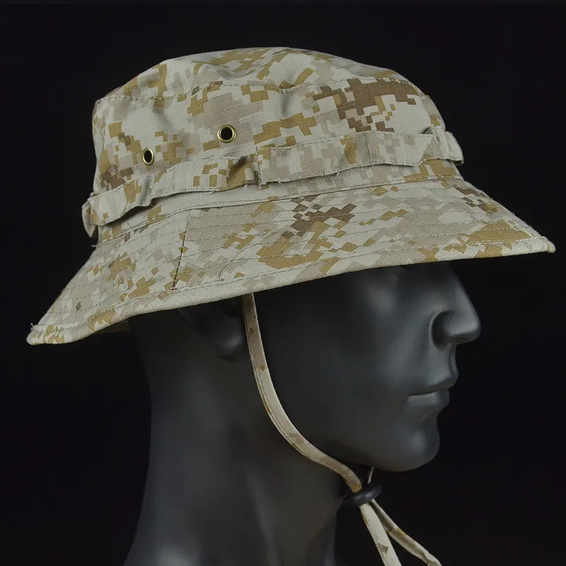 Zomer Militaire Tactische Boonie Hoeden Jacht Zon Vissen Outdoor Camouflage Cap Verstelbare Visser Sniper Ghillie Emmer Hoeden 220621