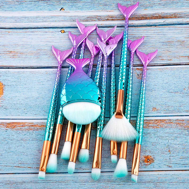 RANCAI 10 Makeup Brushes Kit maquiagem maquillaje Mermaid Foundation Eyebrow Eyeliner Cosmetic makeup 220722