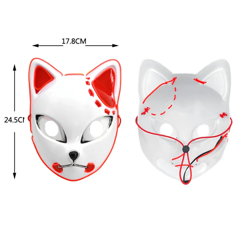 2022 LED Leuchtende Katze Gesichtsmaske Coole Cosplay Neon Dämon Slayer Fuchs Masken Für Geburtstagsgeschenk Karneval Party Maskerade Halloween
