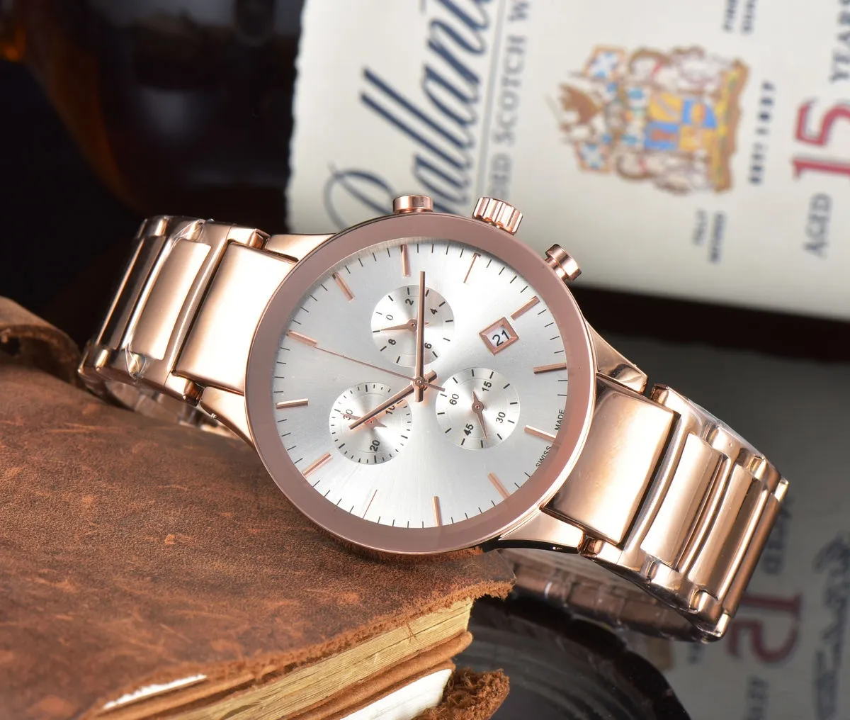 Herren-Business-Armbanduhr Ray mit sechs Zeigern und Quarz-Stahlband
