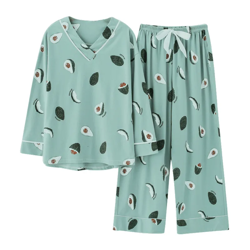 BZEL Women's Pajamas Sets Plus Size Femme Nighty Casual Homewear Loungewear Cotton Sleepwear Cartoon V-Neck Pijama Pyjamas M-3XL 220329