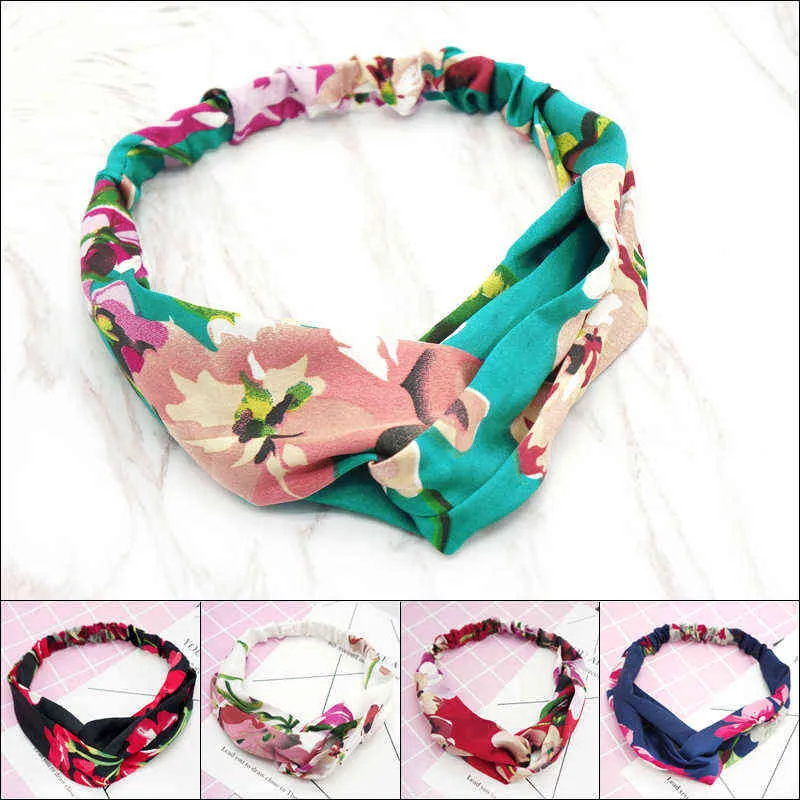 Fashion Women Print Headbands Vintage Cross Knot Elastic Headbands Bandanas Girls Floral Hair Bands Head Wrap Hair Accessories AA220323