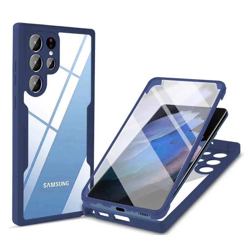 360 حافظة حماية كاملة لهاتف Samsung Galaxy S22 Ultra S21FE S21 Plus A13 A32 A51 A71 A52 A72 A53 A73 غطاء شفاف ناعم مقاوم للصدمات