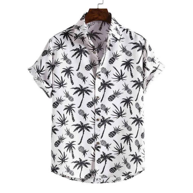 Mens Vintage Pineapple Palm Tree Print Beach Aloha Shirts Hipster Black Short Sleeve Hawaiian Shirt Men Party Semesterkläder L220704