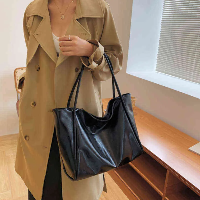 Evening Bags Fashion Casual Women s Tote Soft Pu Leather Large Capacity Shoulder Solid Color Chic Female 2022 Bolsa 220420