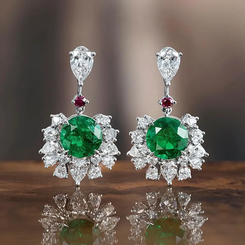 e de mode fleur balancent 925 bijoux en argent vert clair cubique Zircon femmes mariage mariée boucle d'oreille amant cadeau accessoire 1951130