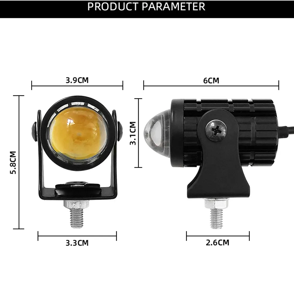 Мотоцикл Прожектор Проектор объектива Двойной Цвета Мини Светодиодная Фара Желтый Белый Вождение Лампы Универсальный Для Грузовых автомобилей Автомобили ATV