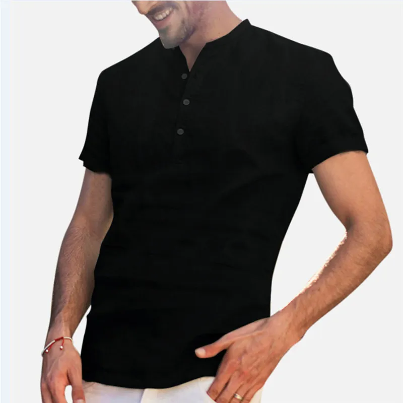 Camicie da uomo in lino manica corta da uomo traspirante Baggy casual slim fit in cotone solido da uomo pullover top camicetta 220606