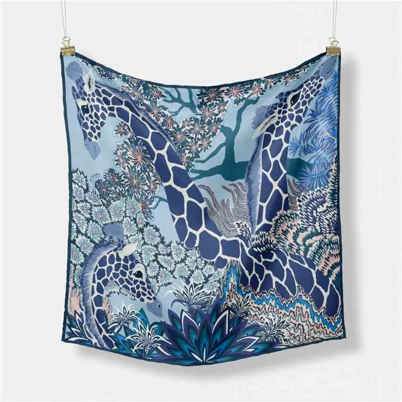 Luxury Brand Silk Scarf Square Women Giraffe Lady Shawls Small Wraps Print Neck Scarves Kerchief Bandana Pashmina