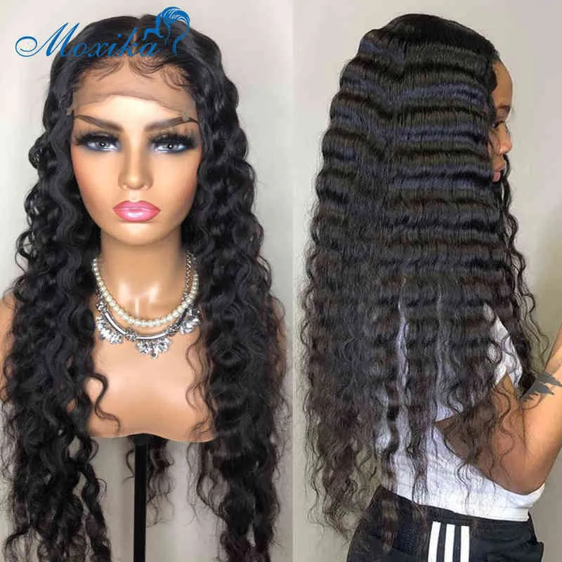 Spets frontala peruk 150 Densitet Front Loose Deep Wave 13x4remy 150% Förplukt och blekt knutar 30 tum 220608