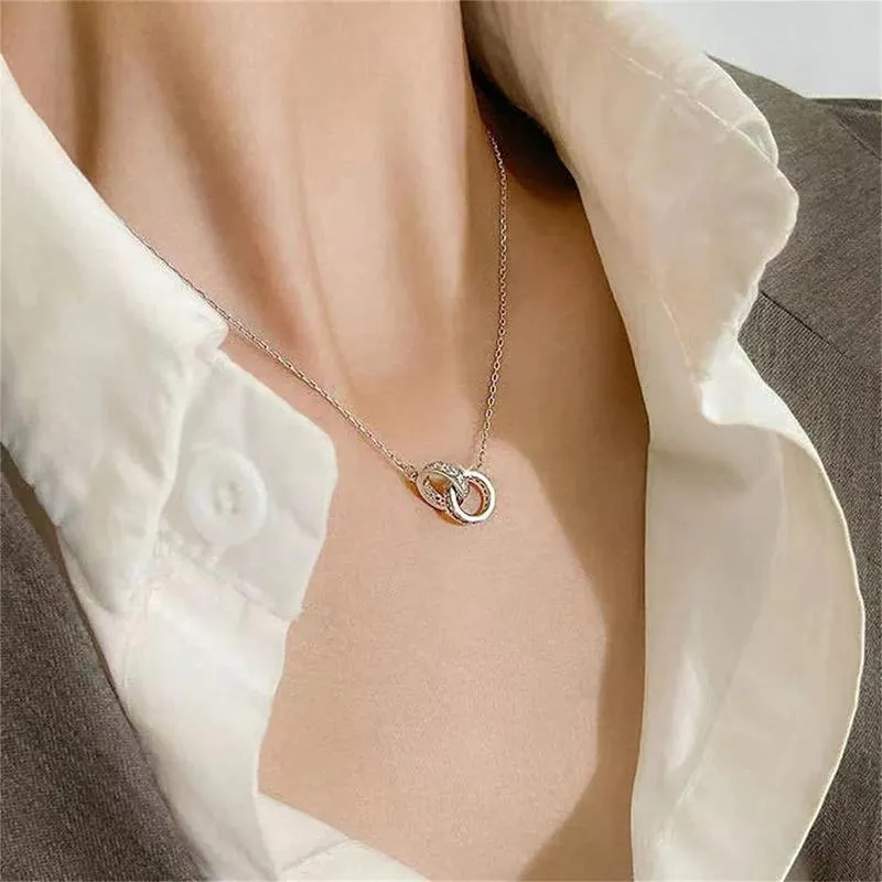 펜던트 목걸이 특별 라운드 연동 목걸이 목걸이 절묘한 행운 이중 원 다이아몬드 여성 링 보석 선물 펜더 p243x