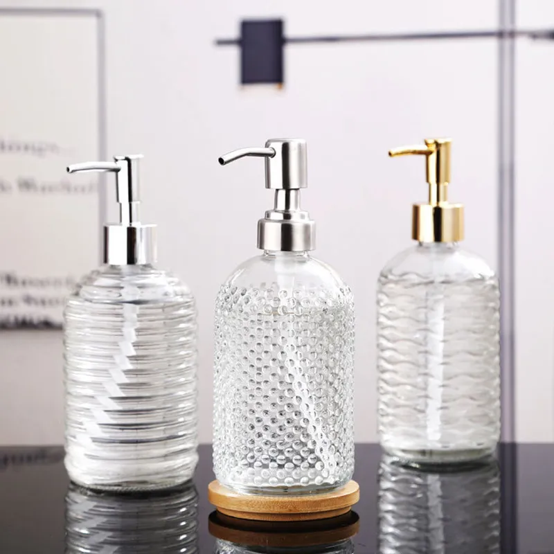Dispenser di sapone liquido a pressione manuale in vetro di stoccaggio da 400 ml Bottiglie di stoccaggio di grande capacità antiscivolo accessori il bagno di casa CX220413