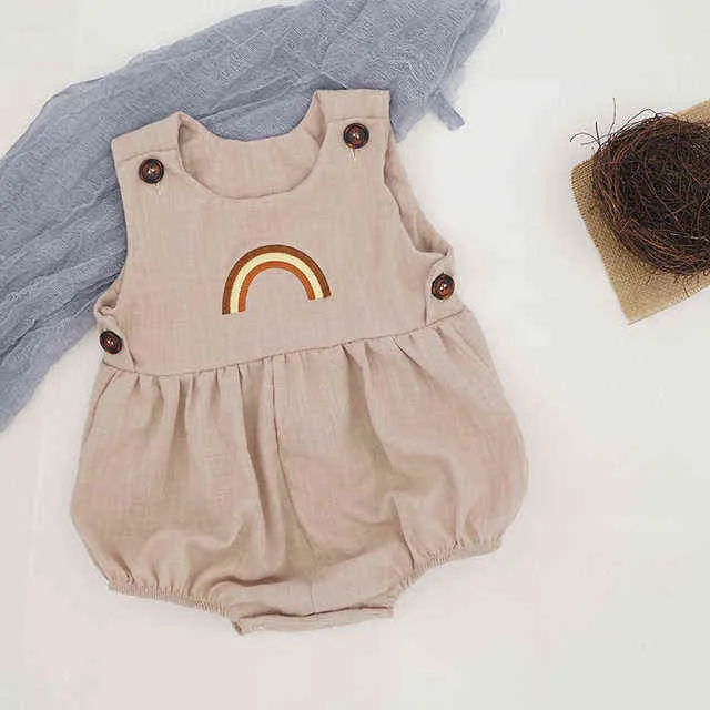 Estate Infantile Neonate Ragazzi Ragazze Pagliaccetti Tute Tute Intero Cotone Lino Mussola Arcobaleno Ricamo Bambino Abbigliamento bambino G220510