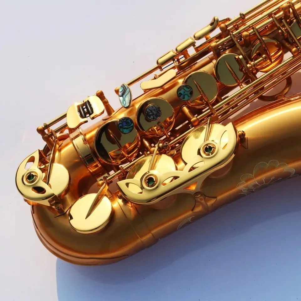 O Gold de ponta Gold-Tune Alto Saxofone Gold escovado abalone Bright Bright Professional Saxofone Instrumento pode ser personalizado
