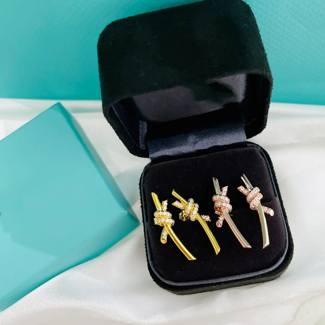 Moda de luxo anéis de orelha das mulheres charme designer jóias brincos de ouro studs hipoalergênico amarrar um nó galvanoplastia de cobre fashion286w