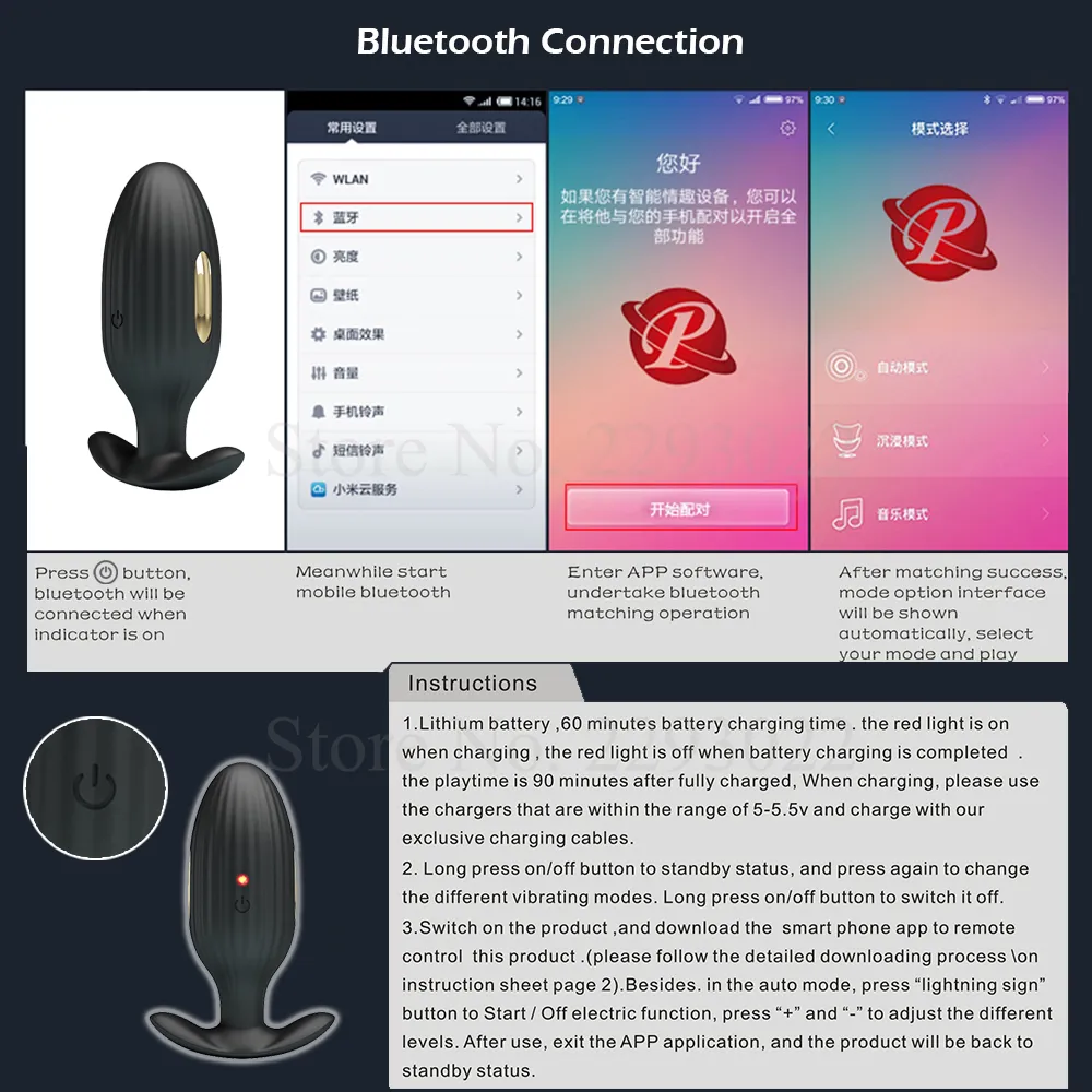 Vibradores de vibradores de estímulo G-Spot Bluetooth choque elétrico massageador massageador masculino massageador de massagador de bunda de bunda sexy para homens para homens mulheres