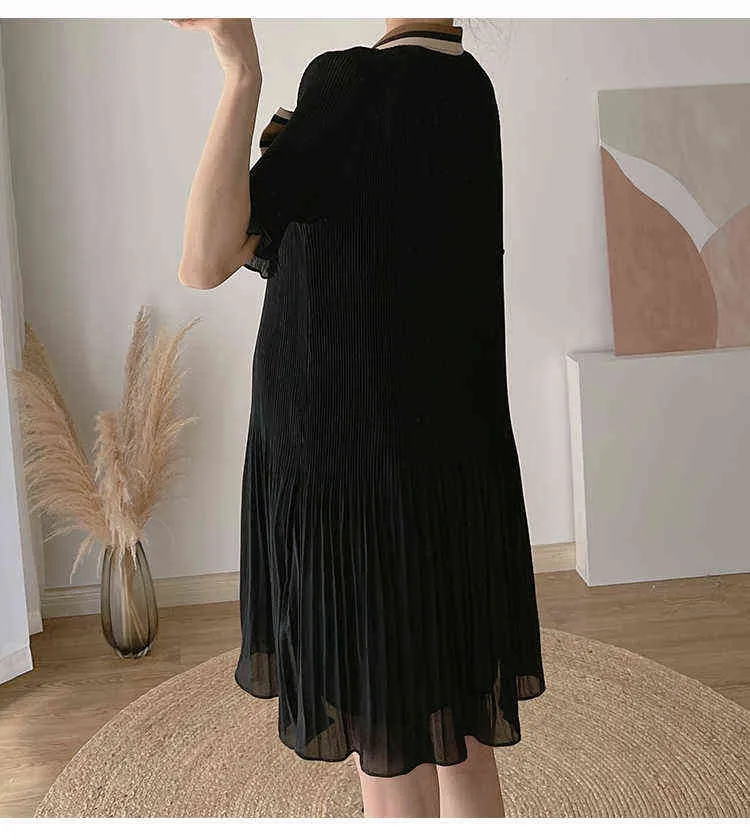 Sommer Umstands-Chiffon-Kleid mit Schleife, kurzärmelig, Bürodame, elegantes, plissiertes Chiffon-Kleid, schwarz, formelles Schwangerschaftskleid, niedlich, J220628