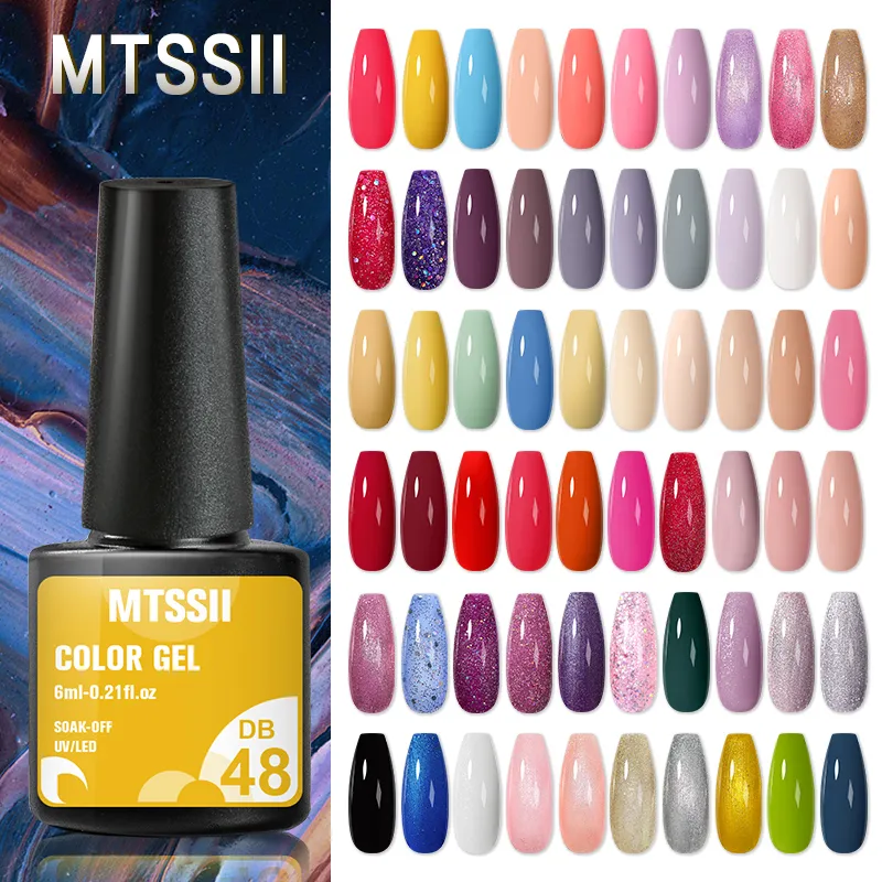 Mtssii Color Nail Polish Set Glitter Sequins Soak Off UV Semi Permanent Uv Gel Kit With Base Matte Top Coat 220606