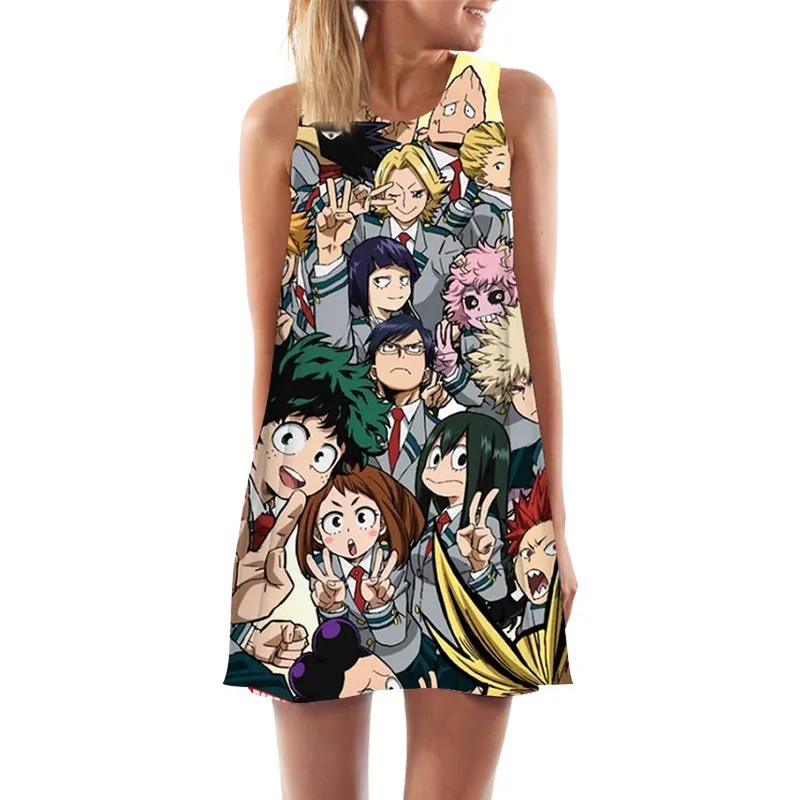 Dames tanktops jurk anime mijn helden academie himiko toga 3d print strand jurk mode korte streetwear vrouwelijke vestjurk w220617