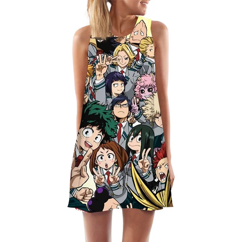 Women Tank Tops klänning Anime My Hero Academia Himiko Toga 3D Print Beach Dress Fashion Short Streetwear Kvinna Vest Dress W220617