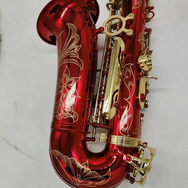 Japanse merk E-drop rood Altsaxofoon rode lak gouden sleutel oppervlak vergulde professionele altsax speelinstrument