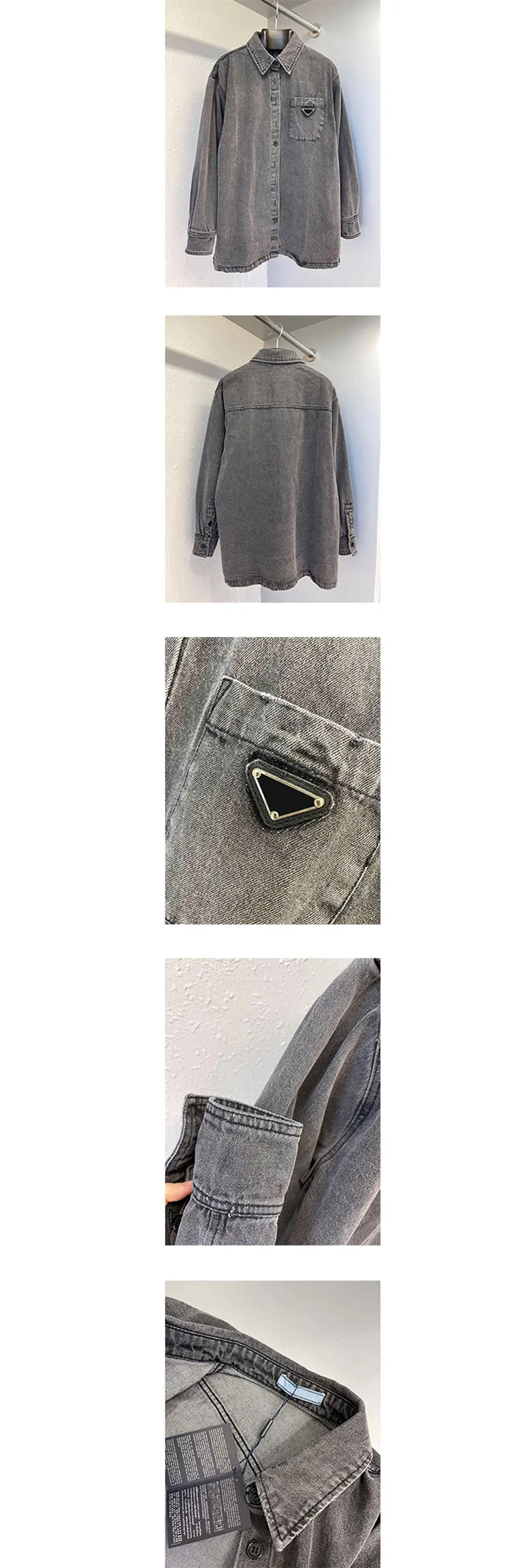 Chemises de chemisiers pour femmes Designer 2022 printemps automne mode féminine manches longues décontractées de la poche de poche en denim de conception de couleur gris solide iug8