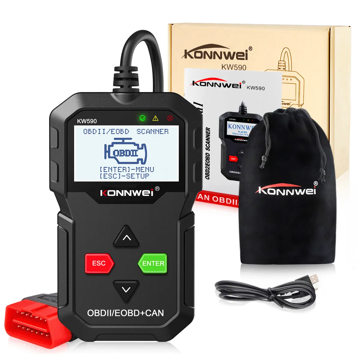 Новый 2022 Diagnostic Diagnostic Tool Connwei KW590 Читатель автомобилей Automotive OBD2 Сканер Multi-Brands Carslanguages ​​Fast-отгрузка