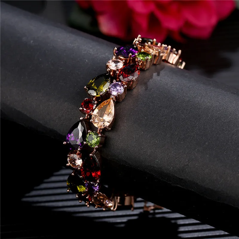 HUAMI Rose Gold for Women Bangle Fine Jewelry Charms Colorful Shine Zircon Ins Luxury Bracelet Pulseras Mujer 220721