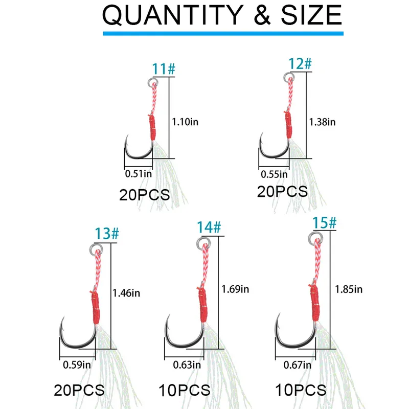 assist hook slow jigging Metal Jig Spinato Hook Tying Up Fishhook Con Teaser Feather Set di ami da pesca in acqua salata 220812