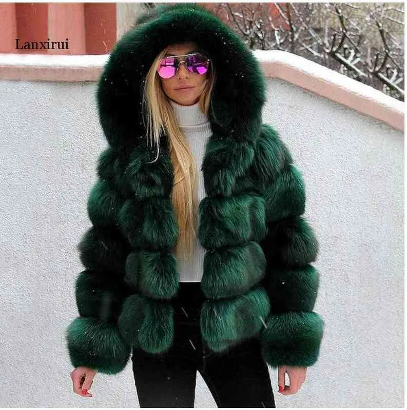 Giacca da donna in finta pelliccia con cappuccio in pelle intera da uomo Made Women Winter Luxury spessa L220714