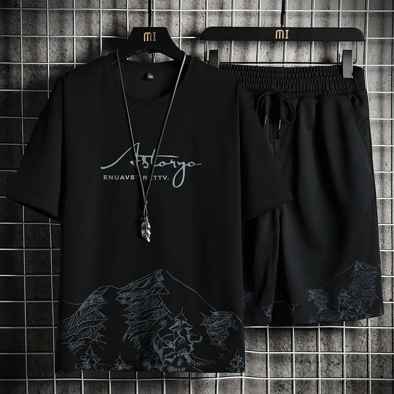 OEIN Mens Shorts Sets Fashion Streetwear Printing T Shirts Sports Shorts Suits Summer Casual Men Clothing Sets Tracksuits 220608