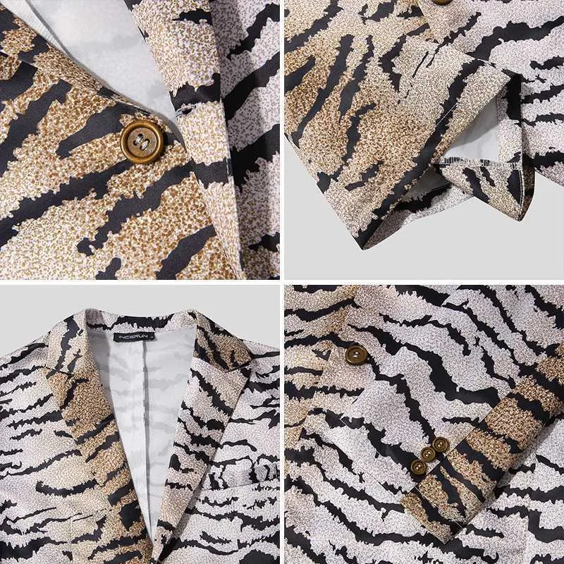 Incerun American Style Men's Fashion Casual Streetwear Leopard Print Blazer Formell Suit Långärmad Casual Coats S-5XL 220409