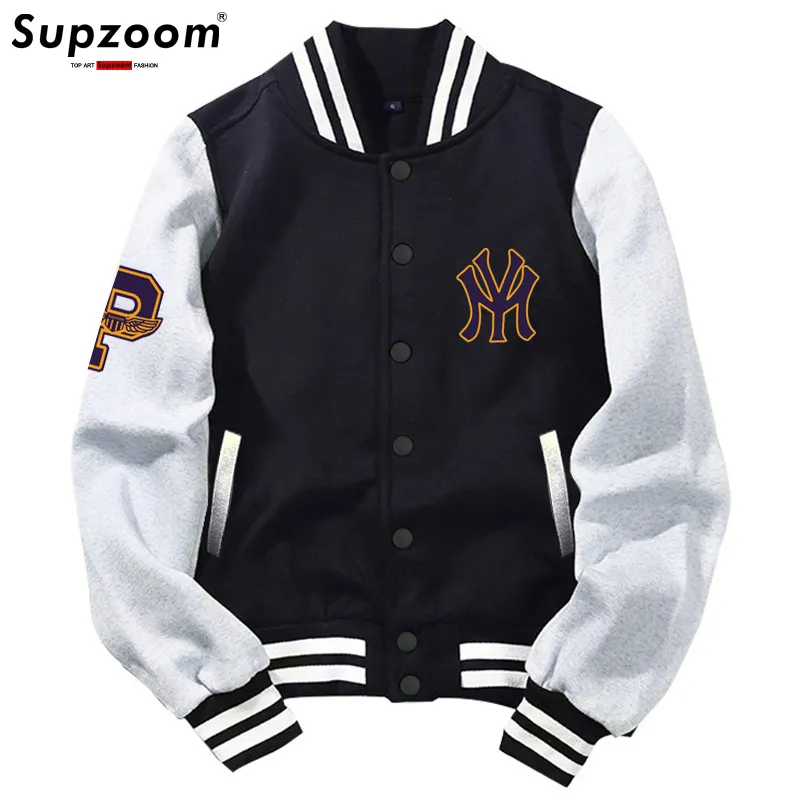 Supzoom Arrival Letter Rib Sleeve Cotton Top Fashion Single Breasted Casual Print Baseball Jacket Loose Cardigan Coat 220816