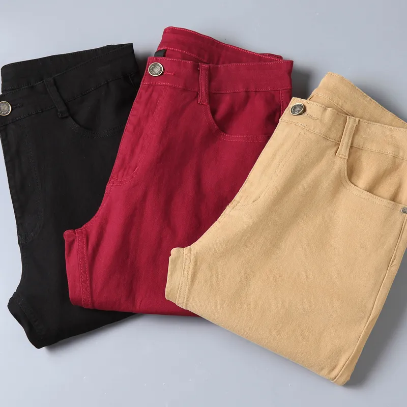 Classic Style Men's Wine Red Khaki Black Jeans Fashion Business Casual Straight Denim Stretch Trousers Male Brand Pants,6505 220328