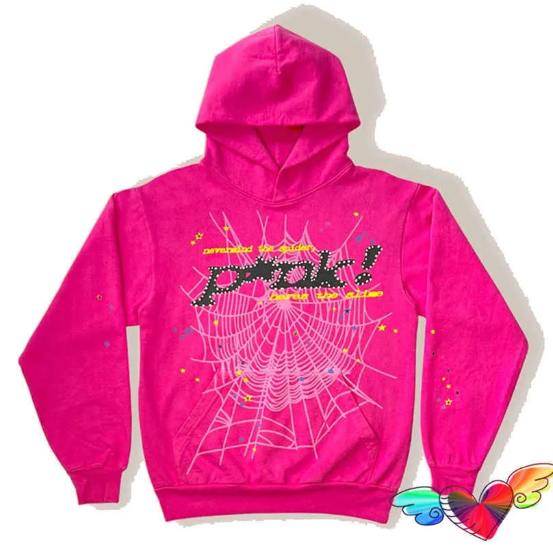 2022 Young Thug Pink  555555 Hoodie Men Women High Quality Foam Print Spider Web Graphic 555555 Sweatshirts Pullovers