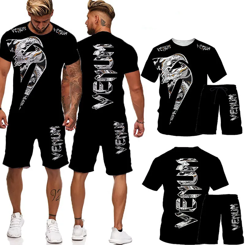 Zakres dużych mężczyzn garnitur 3D druk T -koszulka swobodna fitness sport 2 -częściowy zestaw dla mężczyzn dressit 220613