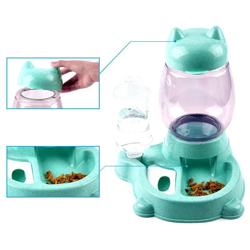 2 em 1 528ml Gato Garrafa de Água 2.2L Alimentador de Alimentos Dispensador Automático Cachorro Gatos Beber Garrafas De Alimentação Distribuidores Pet Supplie 220323