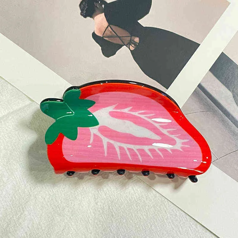 Korea Acryl Obst Gemüse Erdbeere Wassermelone Avocado Haarspangen Krallen Hai Clip Haar Grab Kopfschmuck für Frauen Mädchen T2208271027