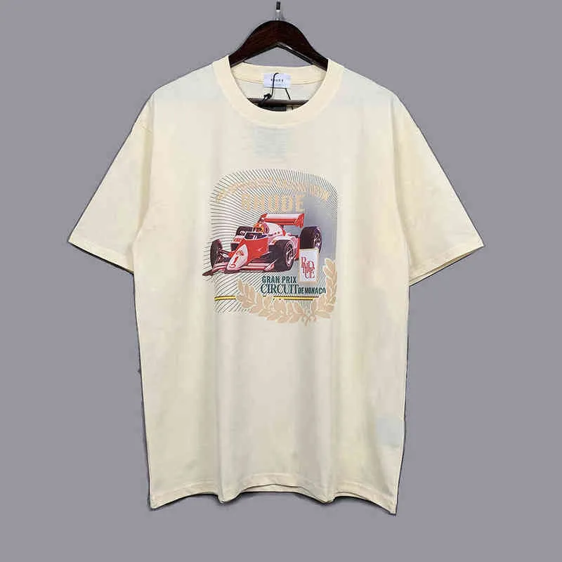 High Version 2022 Summer New American Fashion Brand Rhude F1 Racing Printed Men's and Women's Short Sleeve T-shirt
